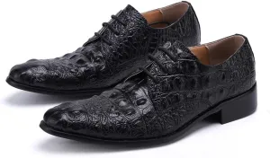 Santimon Mens Dress Oxfords Pointed Toe Genuine Leather Comfortable Fashion Crocodile Print Casual Slip-on Party Wedding Business Shoes