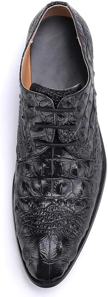 Santimon Mens Dress Oxfords Pointed Toe Genuine Leather Comfortable Fashion Crocodile Print Casual Slip-on Party Wedding Business Shoes
