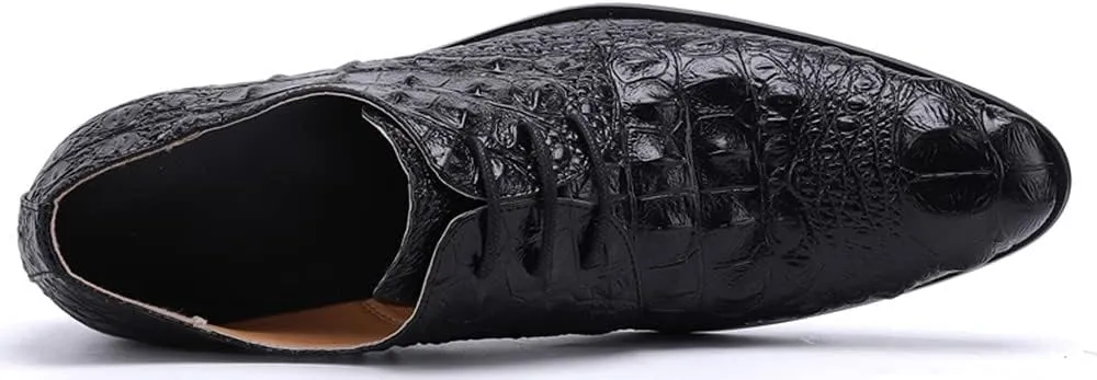 Santimon Mens Dress Oxfords Pointed Toe Genuine Leather Comfortable Fashion Crocodile Print Casual Slip-on Party Wedding Business Shoes