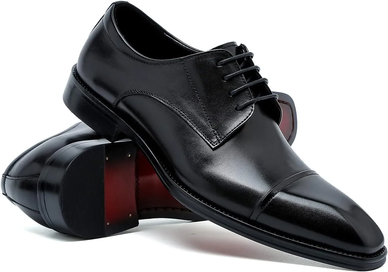 Santimon Men's Oxfords Formal Dress Classic Lace-up Cap Toe Derby Genuine Leather Fashion Comfortable Suit Shoes Buinsess Casual Prom Wedding Tuxedo Shoes for Men