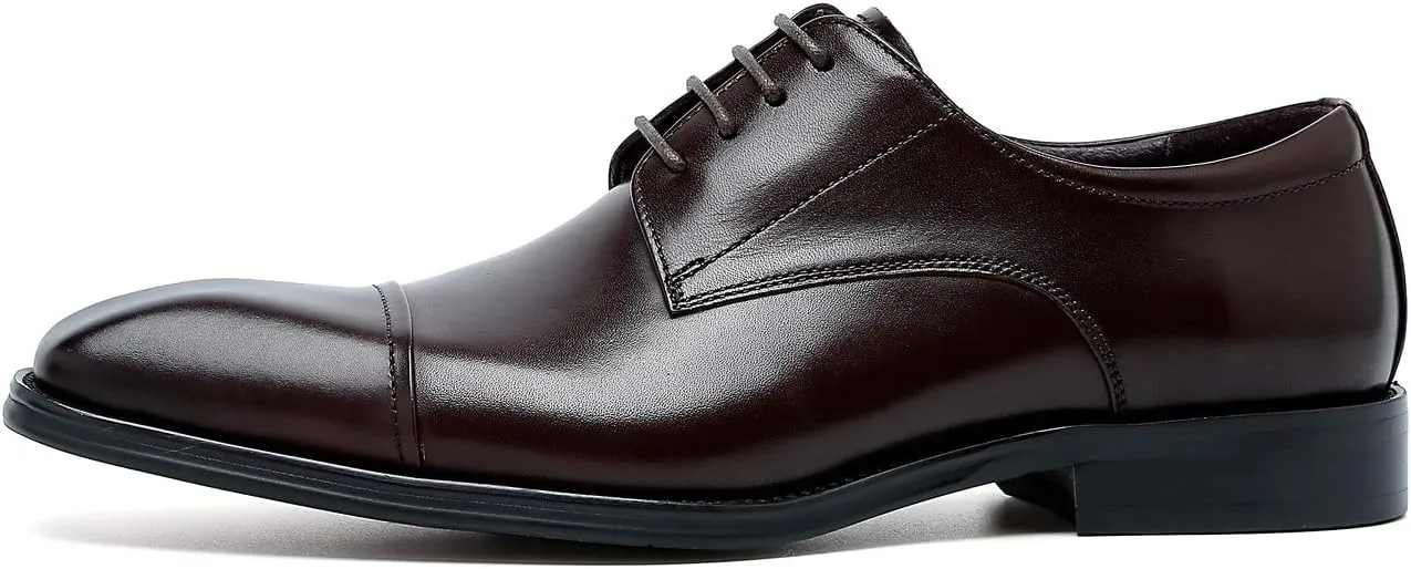 Santimon Men's Oxfords Formal Dress Classic Lace-up Cap Toe Derby Genuine Leather Fashion Comfortable Suit Shoes Buinsess Casual Prom Wedding Tuxedo Shoes for Men