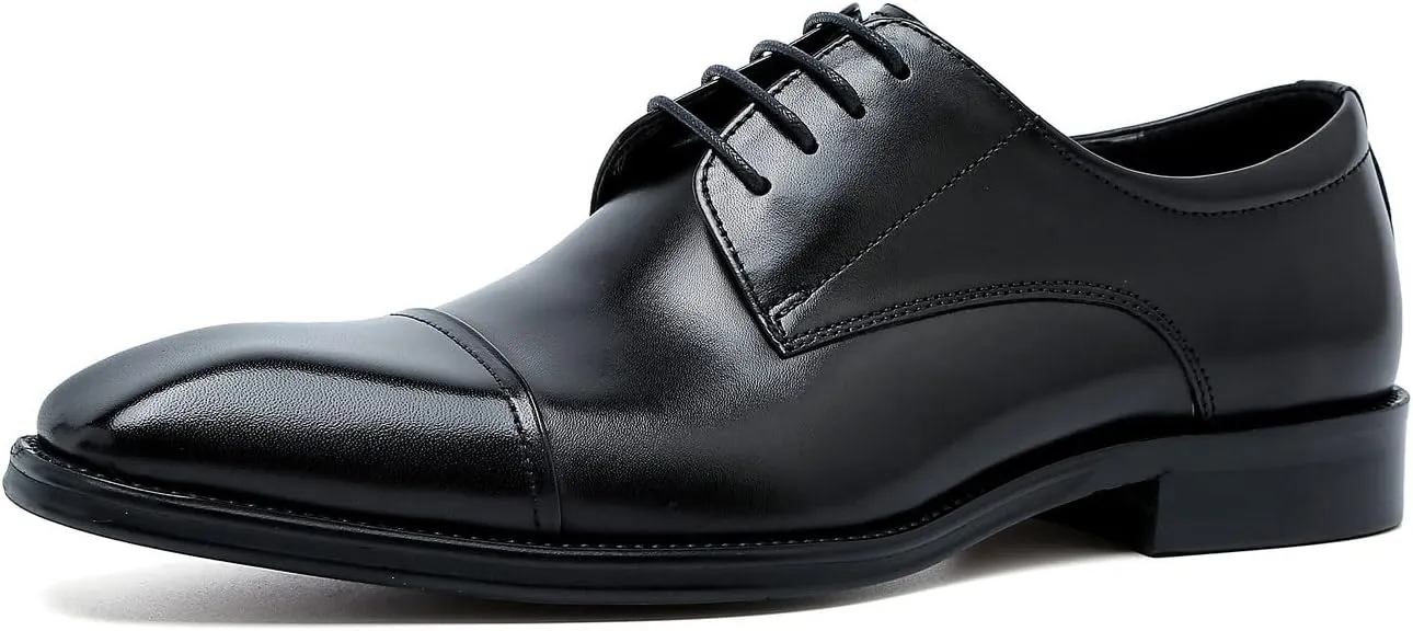 Santimon Men's Oxfords Formal Dress Classic Lace-up Cap Toe Derby Genuine Leather Fashion Comfortable Suit Shoes Buinsess Casual Prom Wedding Tuxedo Shoes for Men