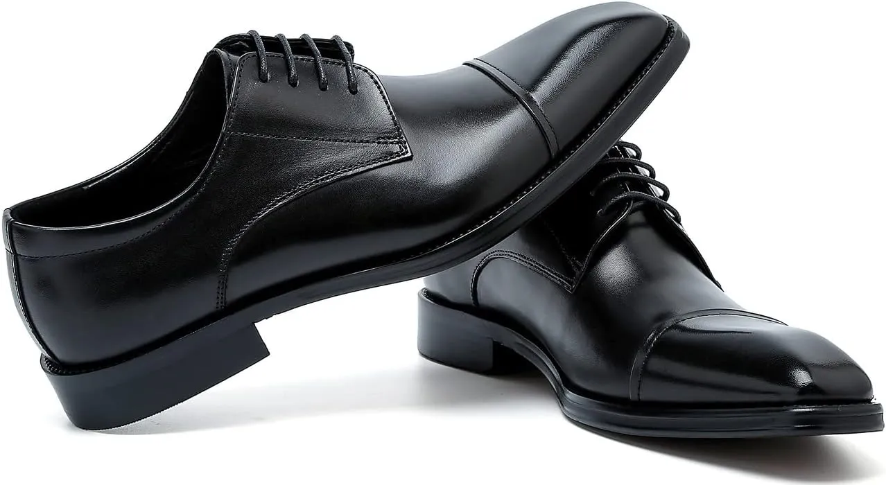 Santimon Men's Oxfords Formal Dress Classic Lace-up Cap Toe Derby Genuine Leather Fashion Comfortable Suit Shoes Buinsess Casual Prom Wedding Tuxedo Shoes for Men