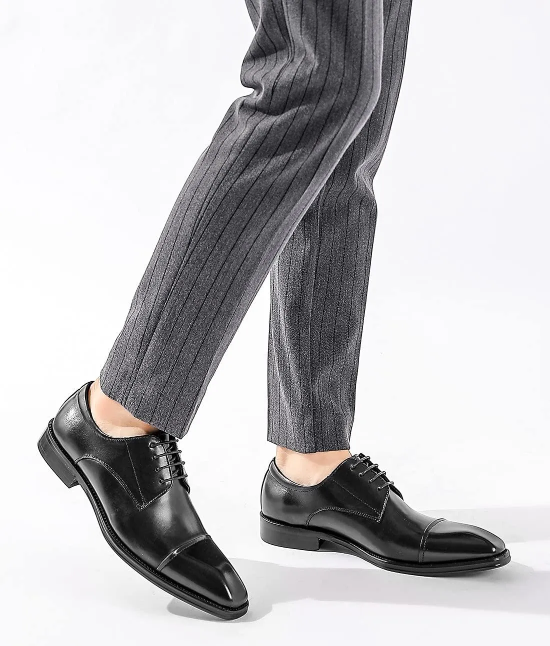 Santimon Men's Oxfords Formal Dress Classic Lace-up Cap Toe Derby Genuine Leather Fashion Comfortable Suit Shoes Buinsess Casual Prom Wedding Tuxedo Shoes for Men