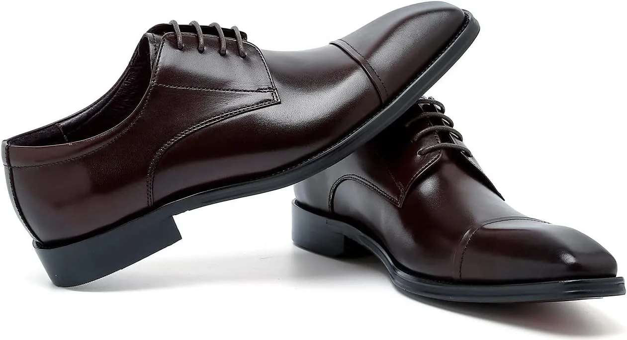 Santimon Men's Oxfords Formal Dress Classic Lace-up Cap Toe Derby Genuine Leather Fashion Comfortable Suit Shoes Buinsess Casual Prom Wedding Tuxedo Shoes for Men