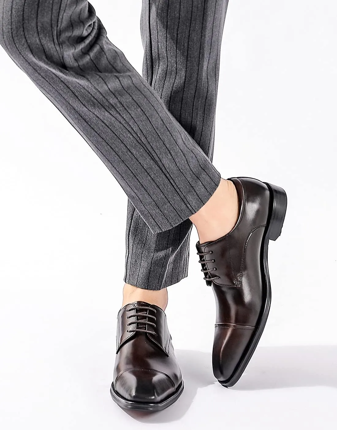 Santimon Men's Oxfords Formal Dress Classic Lace-up Cap Toe Derby Genuine Leather Fashion Comfortable Suit Shoes Buinsess Casual Prom Wedding Tuxedo Shoes for Men