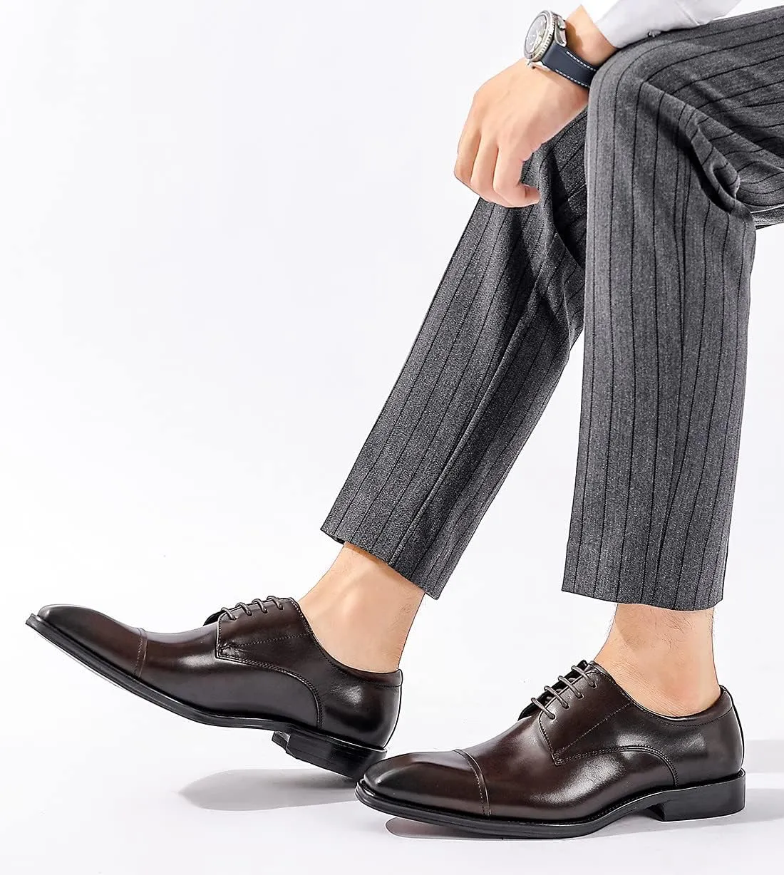 Santimon Men's Oxfords Formal Dress Classic Lace-up Cap Toe Derby Genuine Leather Fashion Comfortable Suit Shoes Buinsess Casual Prom Wedding Tuxedo Shoes for Men
