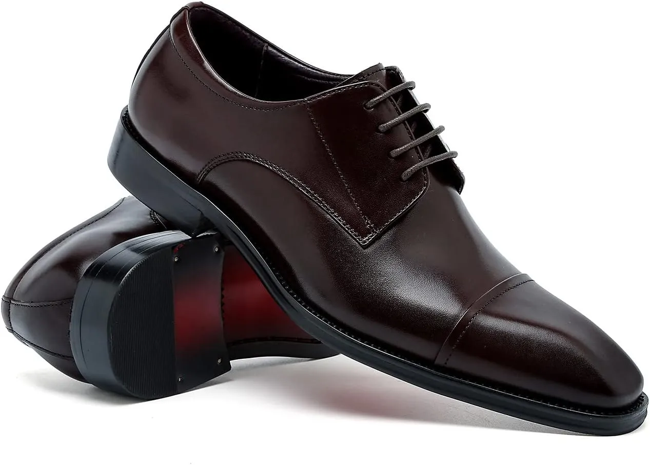 Santimon Men's Oxfords Formal Dress Classic Lace-up Cap Toe Derby Genuine Leather Fashion Comfortable Suit Shoes Buinsess Casual Prom Wedding Tuxedo Shoes for Men