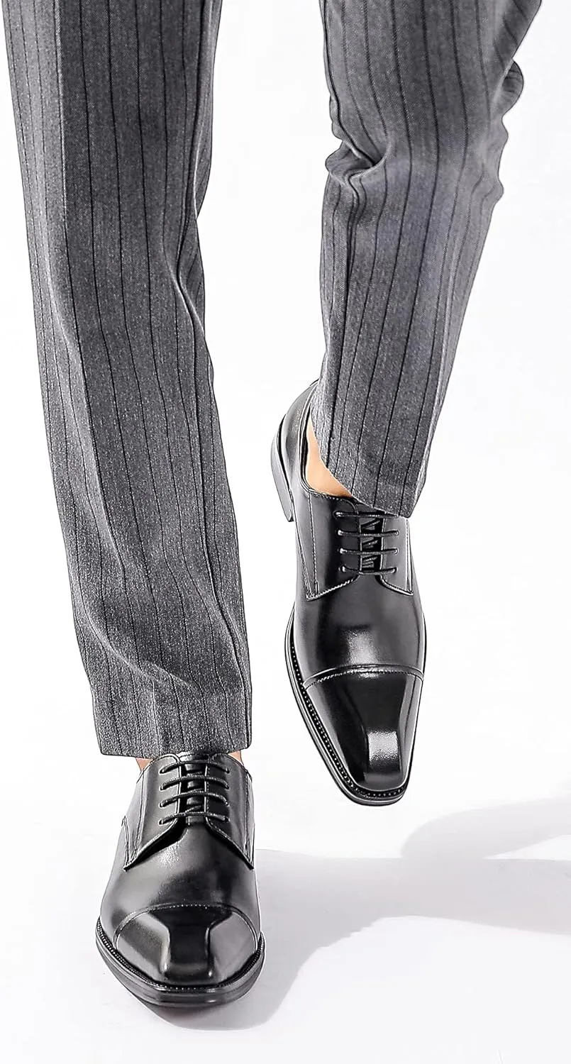 Santimon Men's Oxfords Formal Dress Classic Lace-up Cap Toe Derby Genuine Leather Fashion Comfortable Suit Shoes Buinsess Casual Prom Wedding Tuxedo Shoes for Men