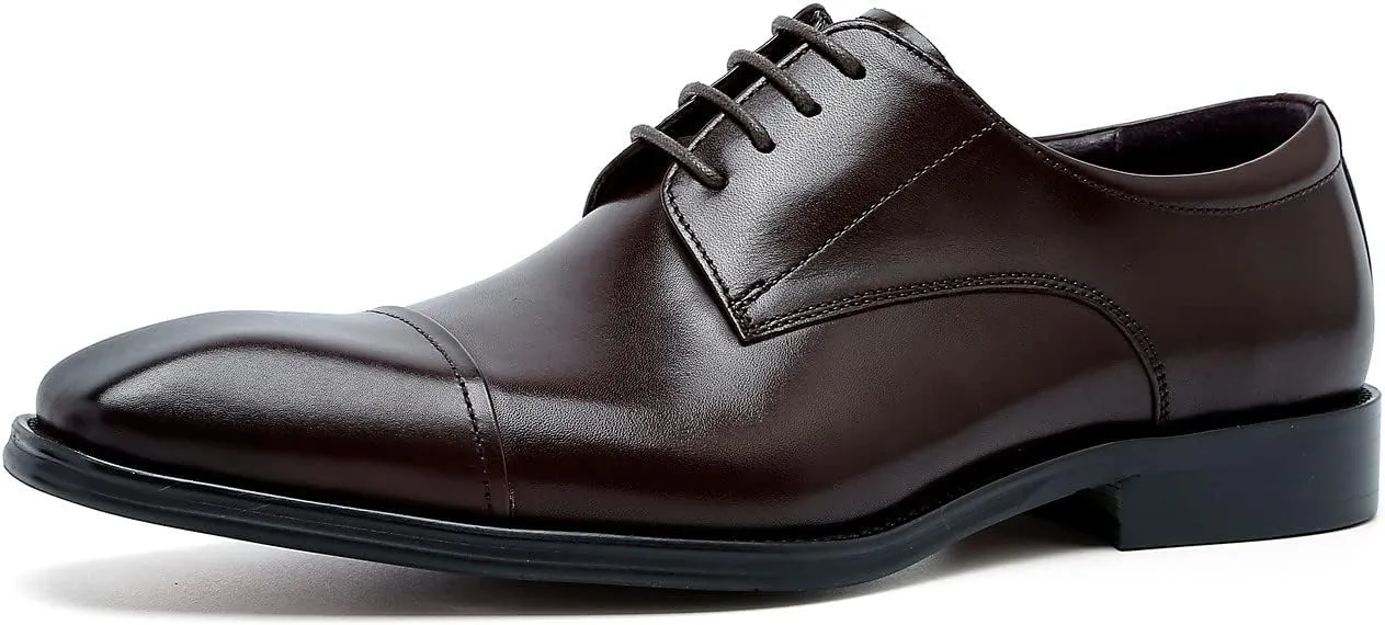 Santimon Men's Oxfords Formal Dress Classic Lace-up Cap Toe Derby Genuine Leather Fashion Comfortable Suit Shoes Buinsess Casual Prom Wedding Tuxedo Shoes for Men