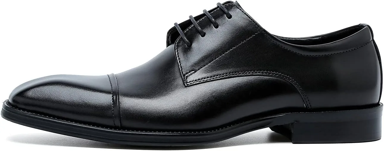 Santimon Men's Oxfords Formal Dress Classic Lace-up Cap Toe Derby Genuine Leather Fashion Comfortable Suit Shoes Buinsess Casual Prom Wedding Tuxedo Shoes for Men