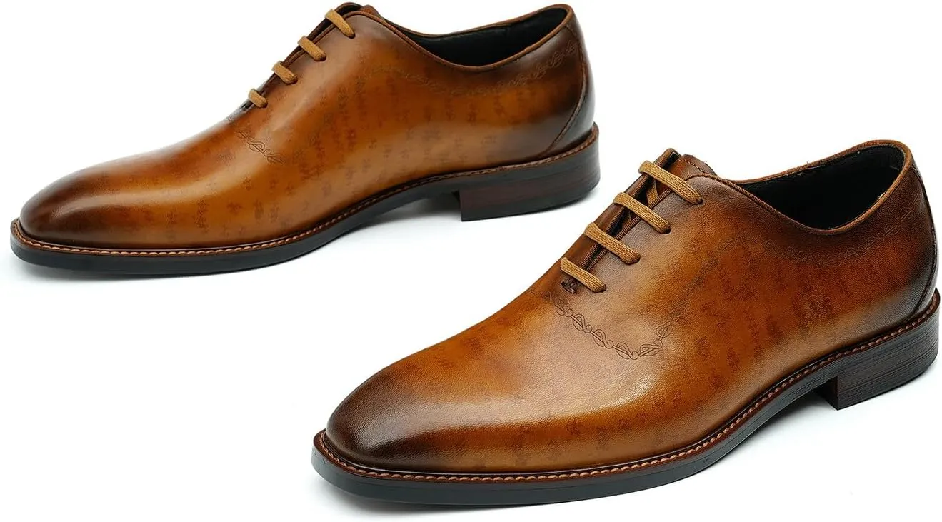 Santimon Men's Oxfords Formal Dress Leather Derby Fashion Business Wedding Tuxedo Casual Walking Carve Whole Cut Oxford Prom Shoes for Men