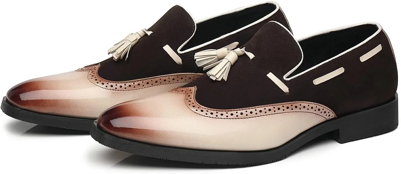 Santimon Mens Tassel Loafers Wingtip Brogue Antique Dress Leather Slip On Derby Casual Oxfords