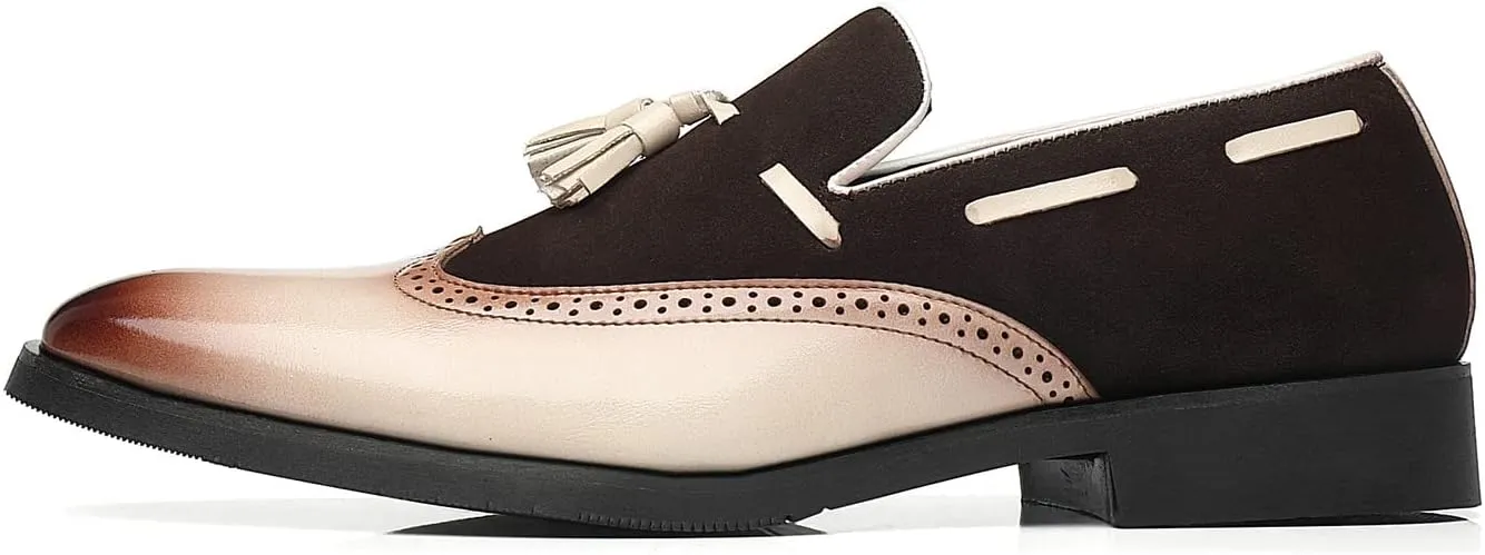 Santimon Mens Tassel Loafers Wingtip Brogue Antique Dress Leather Slip On Derby Casual Oxfords