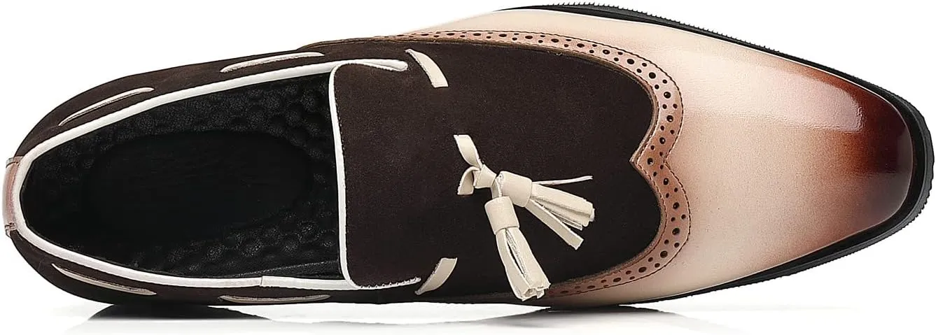 Santimon Mens Tassel Loafers Wingtip Brogue Antique Dress Leather Slip On Derby Casual Oxfords