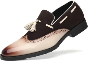 Santimon Mens Tassel Loafers Wingtip Brogue Antique Dress Leather Slip On Derby Casual Oxfords