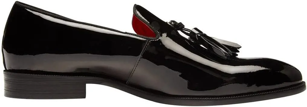 Santimon Men's Tassel Slip-on Penny Loafers Casual Dress Patent Leather Smoking Slipper Black Formal Shoes for Men