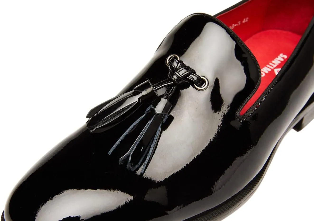 Santimon Men's Tassel Slip-on Penny Loafers Casual Dress Patent Leather Smoking Slipper Black Formal Shoes for Men