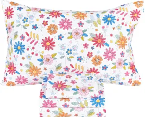 Scientific Sleep Cartoon Floral Flowers 100% Cotton 4 Pcs Full Bed Sheet Set Kids Toddler Teen, Flat Sheet & Fitted Sheet & Pillowcase Girls Bedding Set (Colorful Flower, Full)