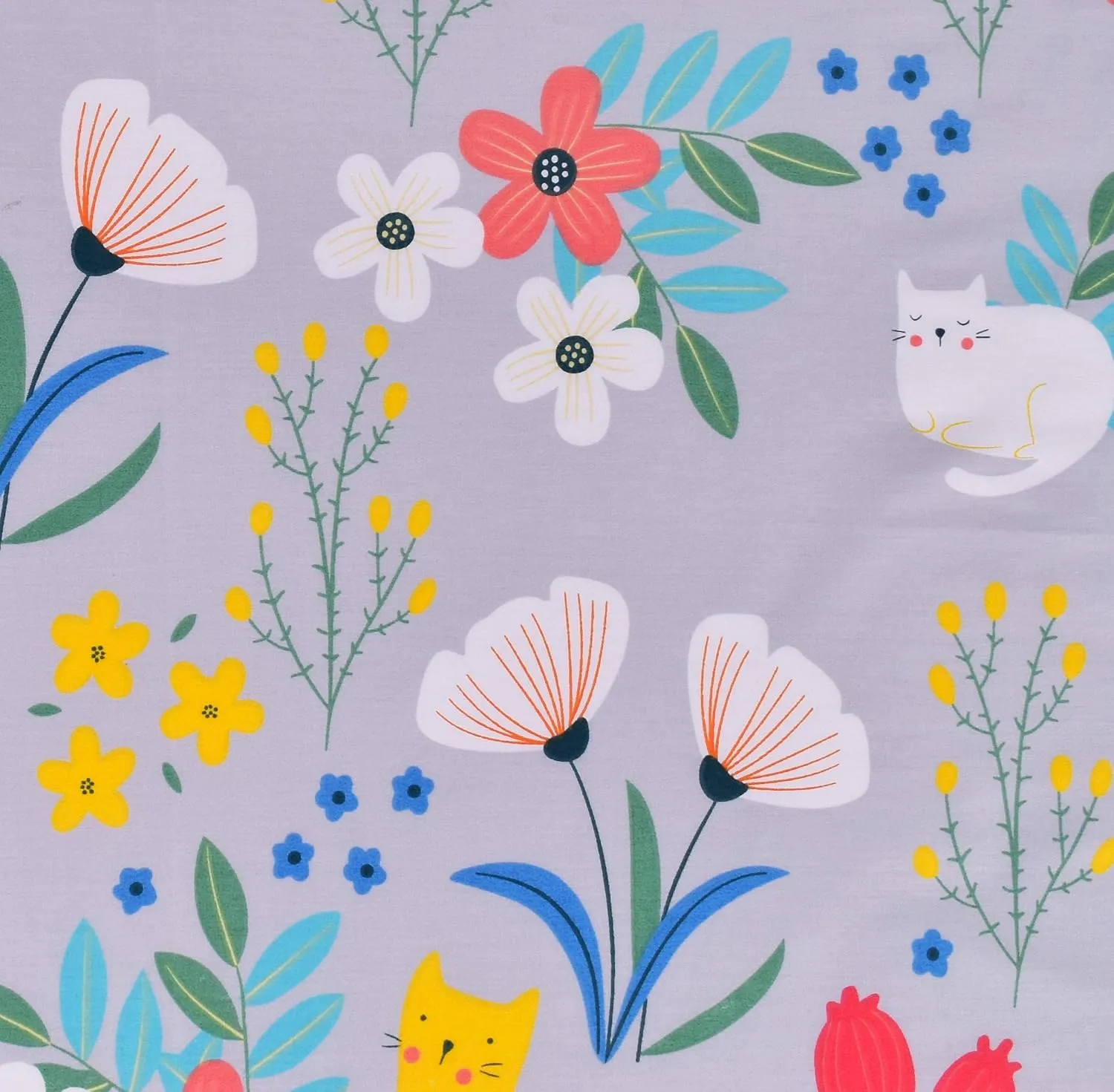 Scientific Sleep Kitty Cats Flowers Girls Kids Teen Girls 100% Cotton Twin Bed Sheet Set, Flat Sheet & Fitted Sheet & Pillowcase Bedding Set (Cats Flower, Full)