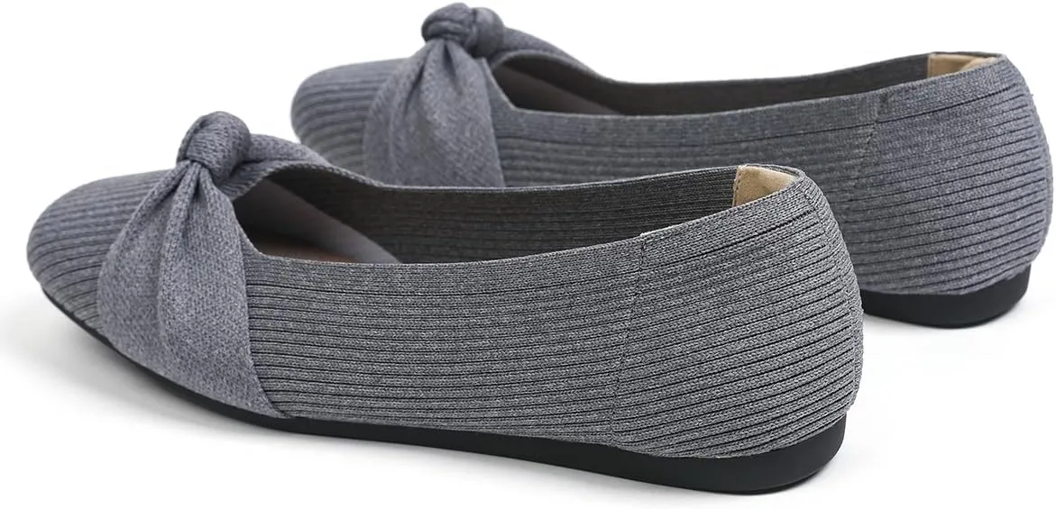 SemwissWomen Ballet Flats Square Toe Comfortable Dressy Slip on mesh Knitted Flat with Bow Office Shoes.
