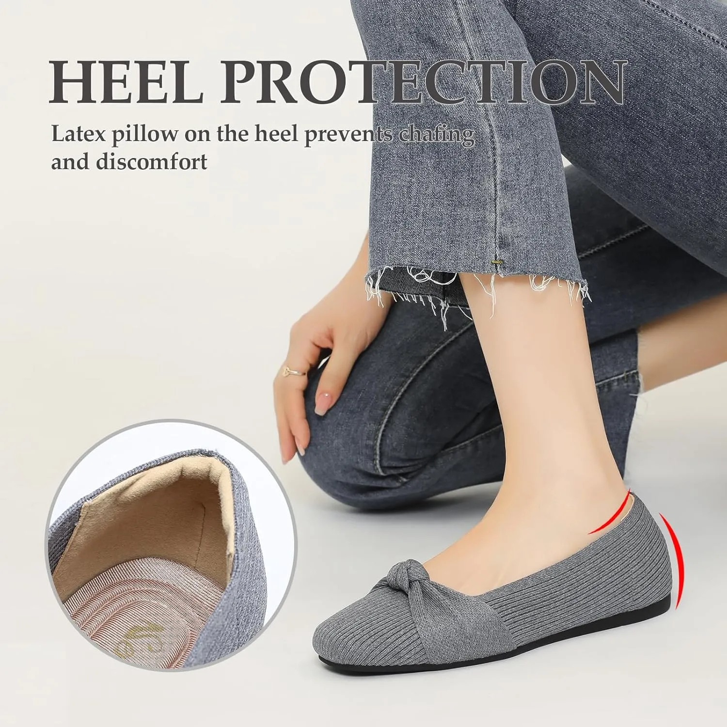 SemwissWomen Ballet Flats Square Toe Comfortable Dressy Slip on mesh Knitted Flat with Bow Office Shoes.
