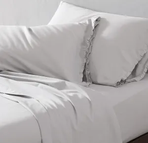 Shabby Chic® - Twin Sheets, Soft & Breathable Organic Cotton Bedding Set, Vintage-Inspired Home Decor with Ruffled Pillowcase (Solid Grey, Twin)