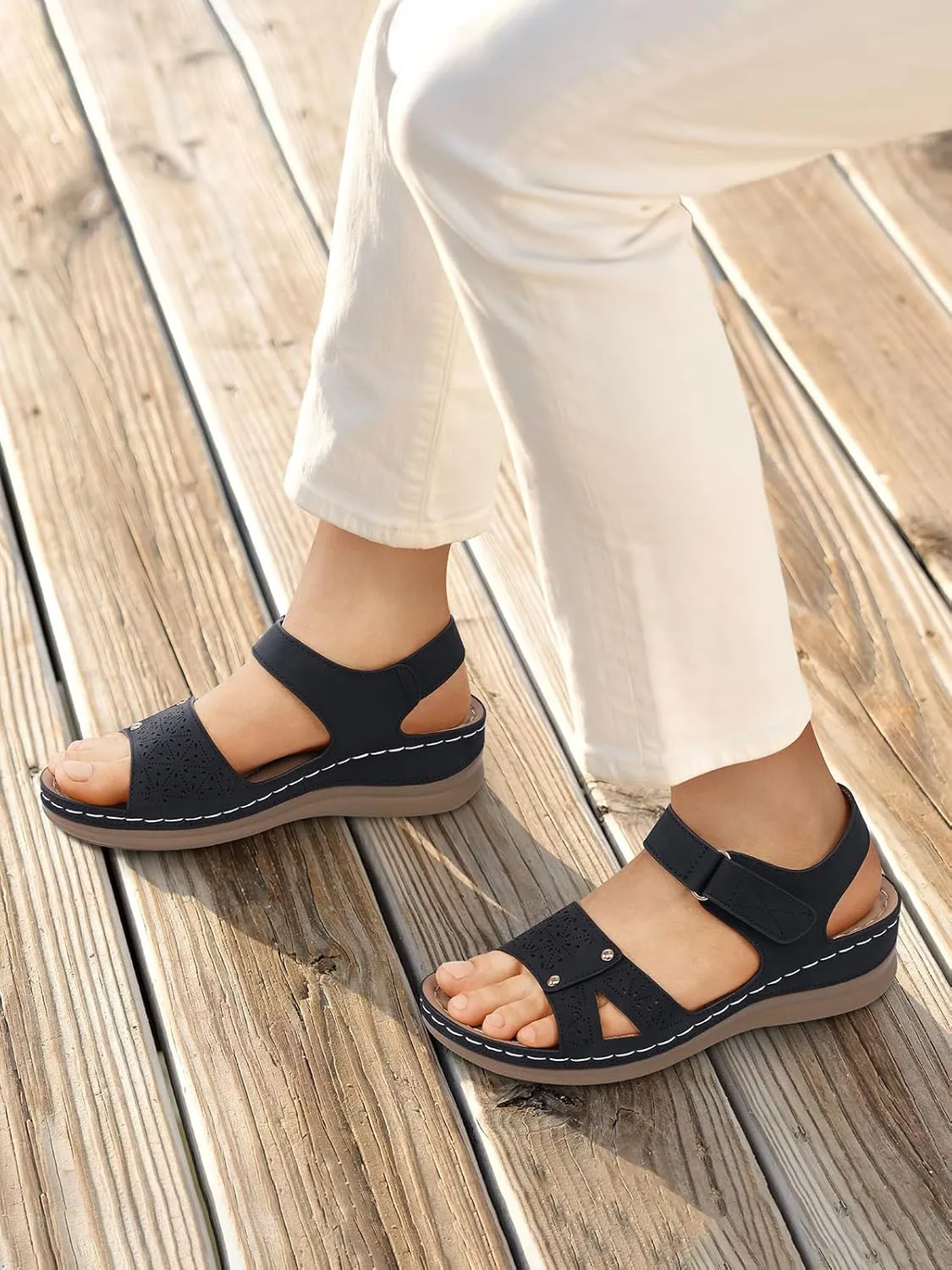 SHIBEVER Flat Sandals for Women Dressy: Comfortable Flats Sandals Women Open Toe Ankle Strap Walking Shoes Summer