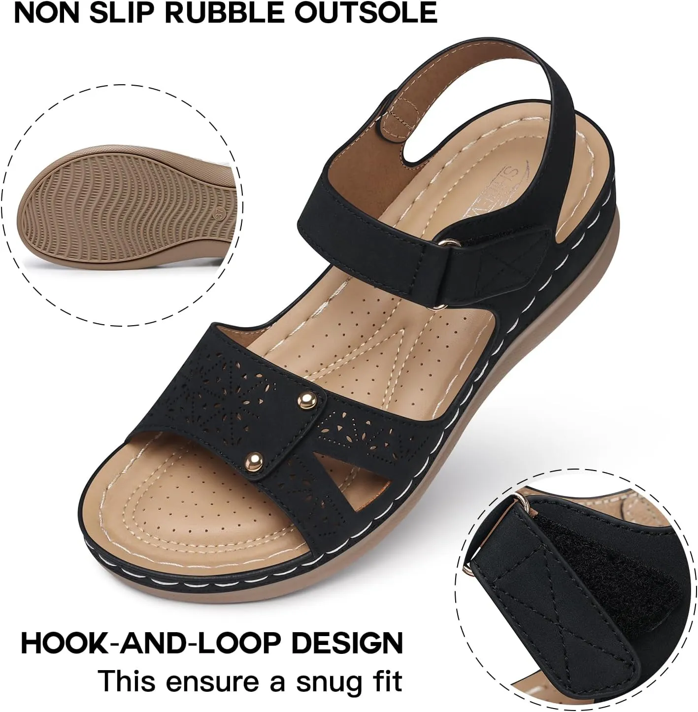 SHIBEVER Flat Sandals for Women Dressy: Comfortable Flats Sandals Women Open Toe Ankle Strap Walking Shoes Summer
