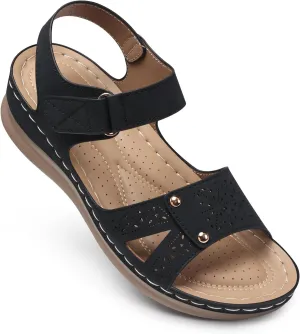 SHIBEVER Flat Sandals for Women Dressy: Comfortable Flats Sandals Women Open Toe Ankle Strap Walking Shoes Summer