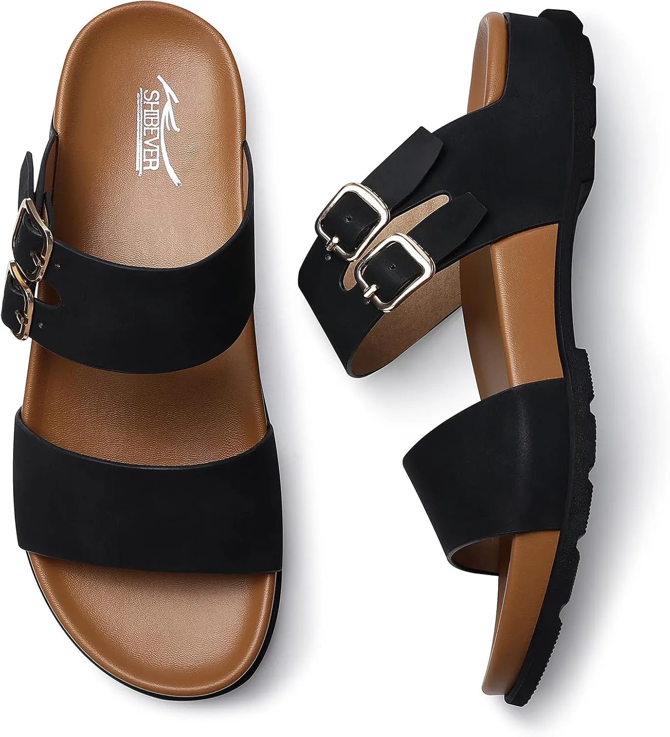 SHIBEVER Flat Sandals for Women Dressy: Summer Arch Support Comfortable Slip On Slide Sandal