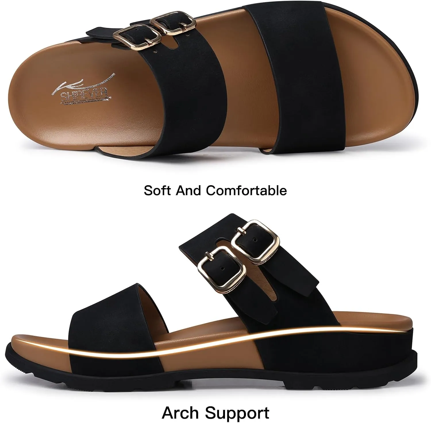 SHIBEVER Flat Sandals for Women Dressy: Summer Arch Support Comfortable Slip On Slide Sandal