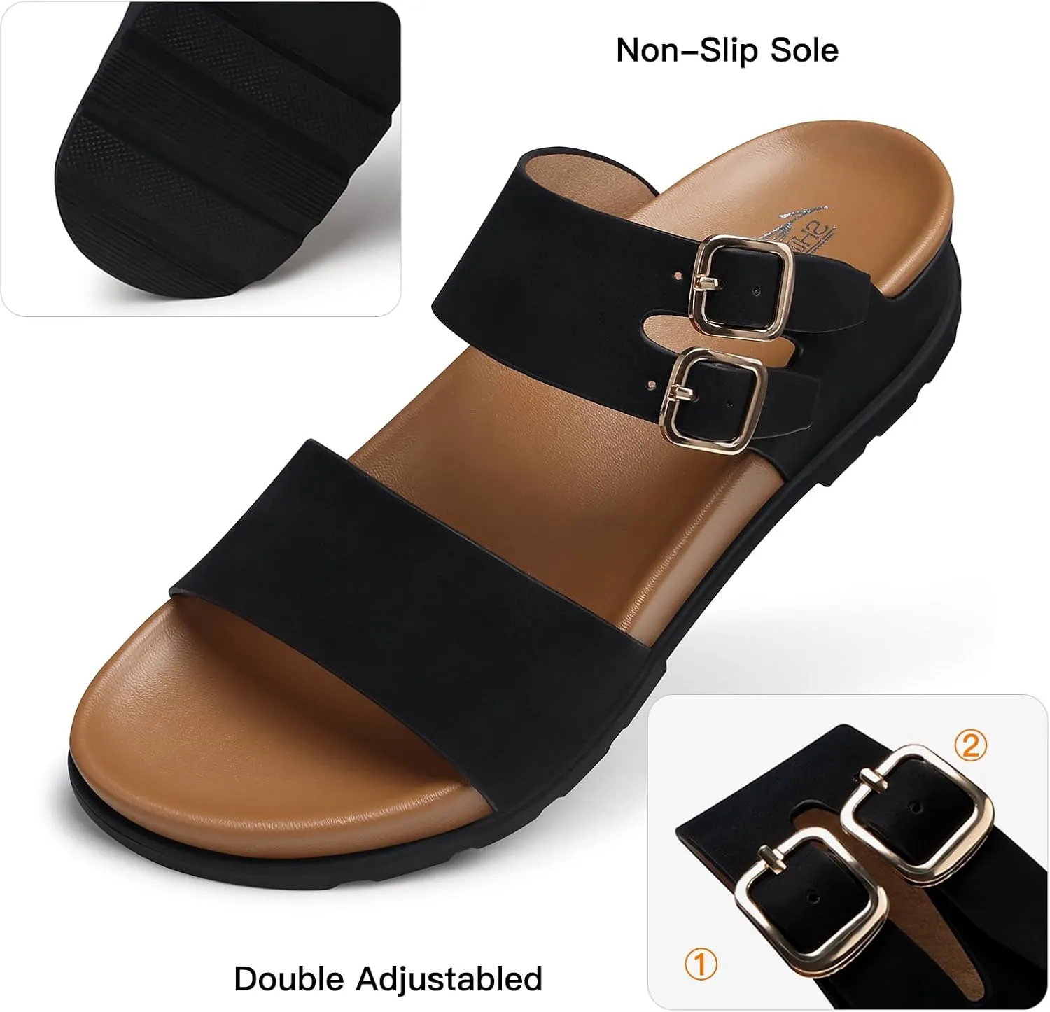 SHIBEVER Flat Sandals for Women Dressy: Summer Arch Support Comfortable Slip On Slide Sandal