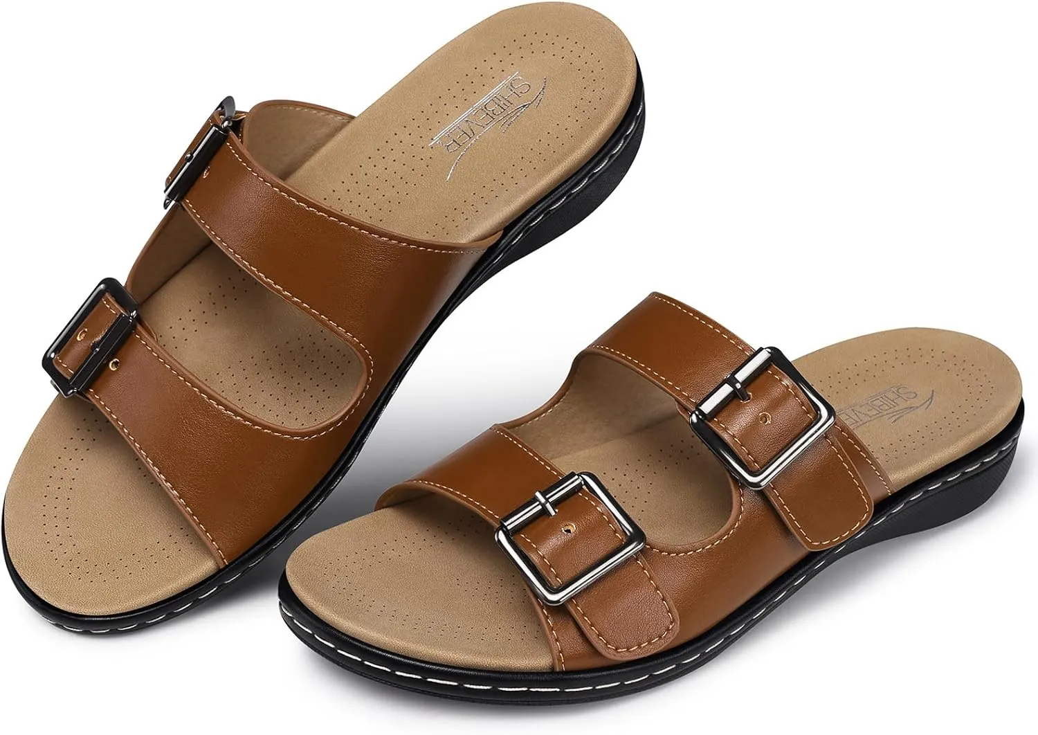 SHIBEVER Flat Sandals Women Dressy: Non Slip, Arch Support, Orthopedic, Plantar Fasciitis Comfortable Walking Sandal
