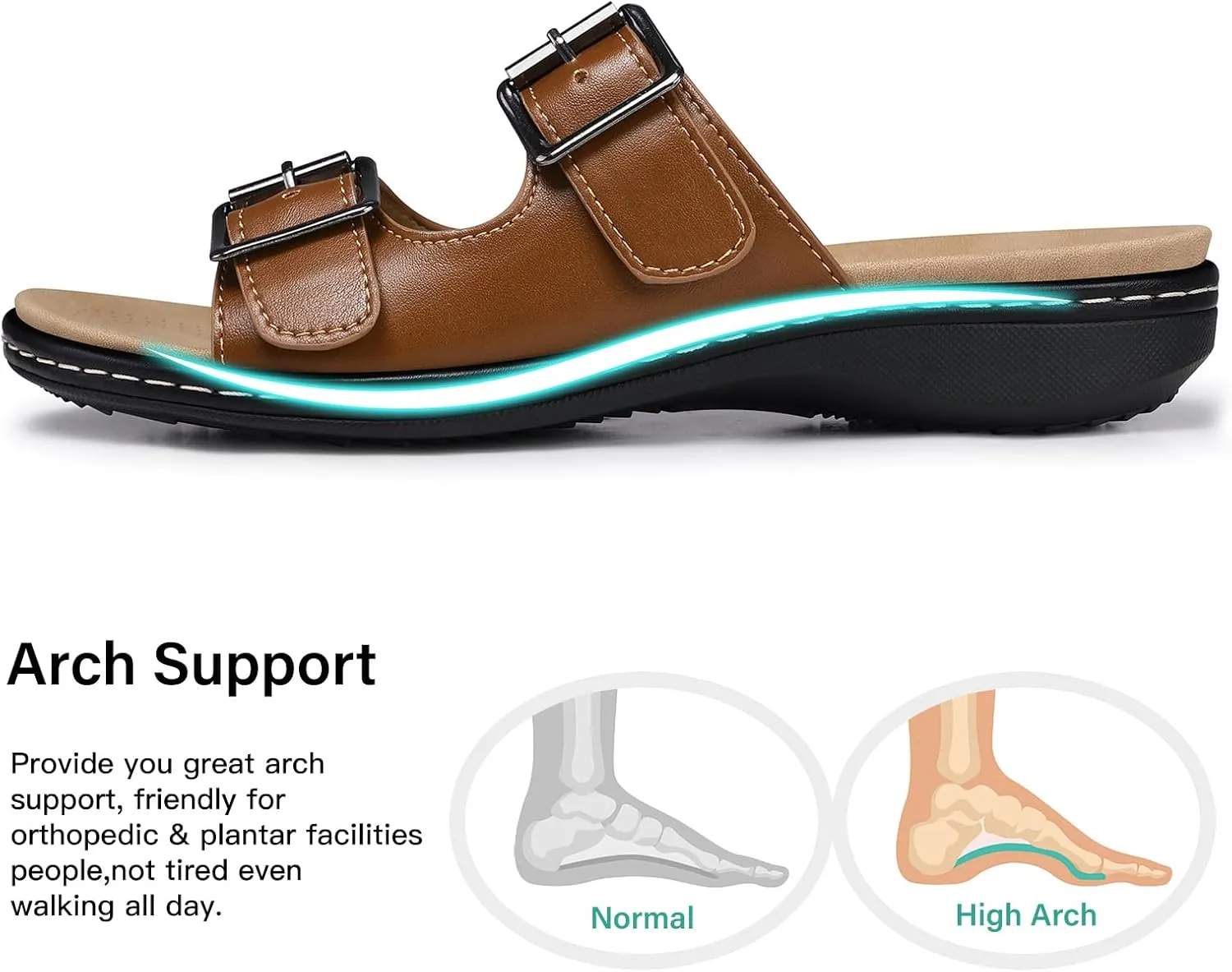 SHIBEVER Flat Sandals Women Dressy: Non Slip, Arch Support, Orthopedic, Plantar Fasciitis Comfortable Walking Sandal