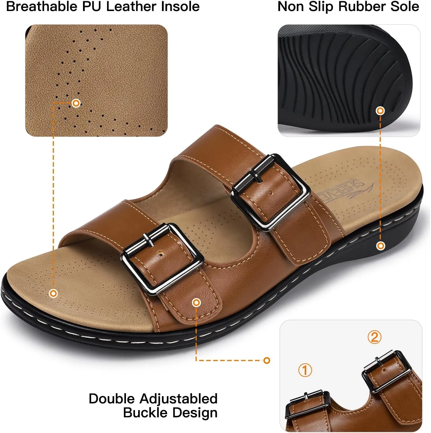 SHIBEVER Flat Sandals Women Dressy: Non Slip, Arch Support, Orthopedic, Plantar Fasciitis Comfortable Walking Sandal