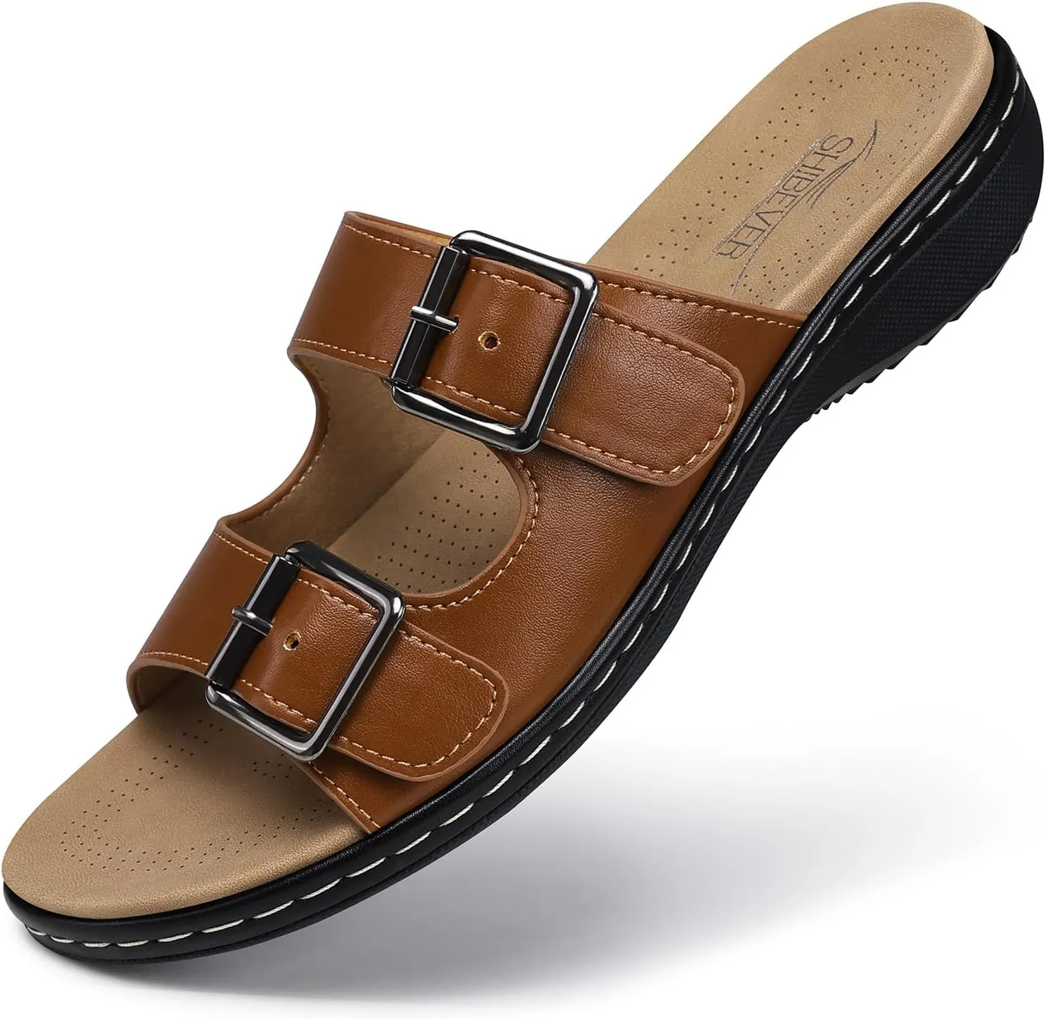SHIBEVER Flat Sandals Women Dressy: Non Slip, Arch Support, Orthopedic, Plantar Fasciitis Comfortable Walking Sandal
