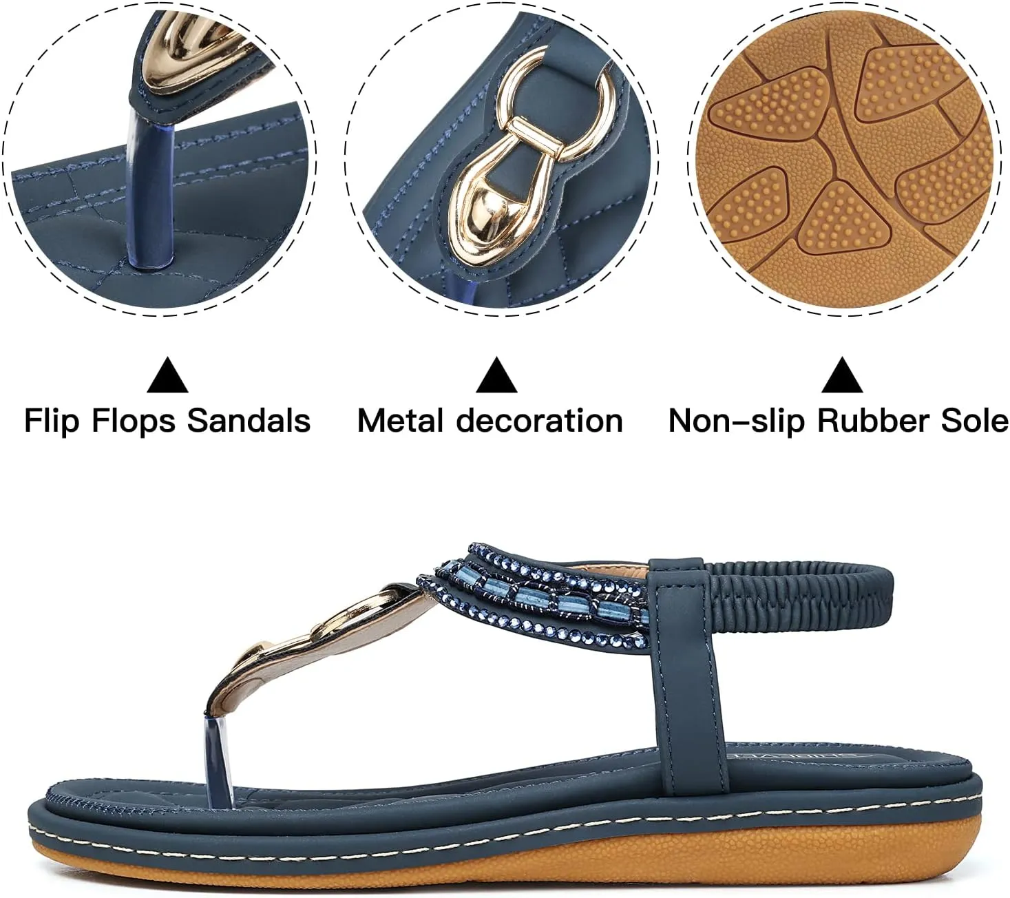 SHIBEVER Womens Sandals Dressy Summer: Women Comfortable Walking Flat Bohemian T-Strap Ladies Casual Comfy Sandals