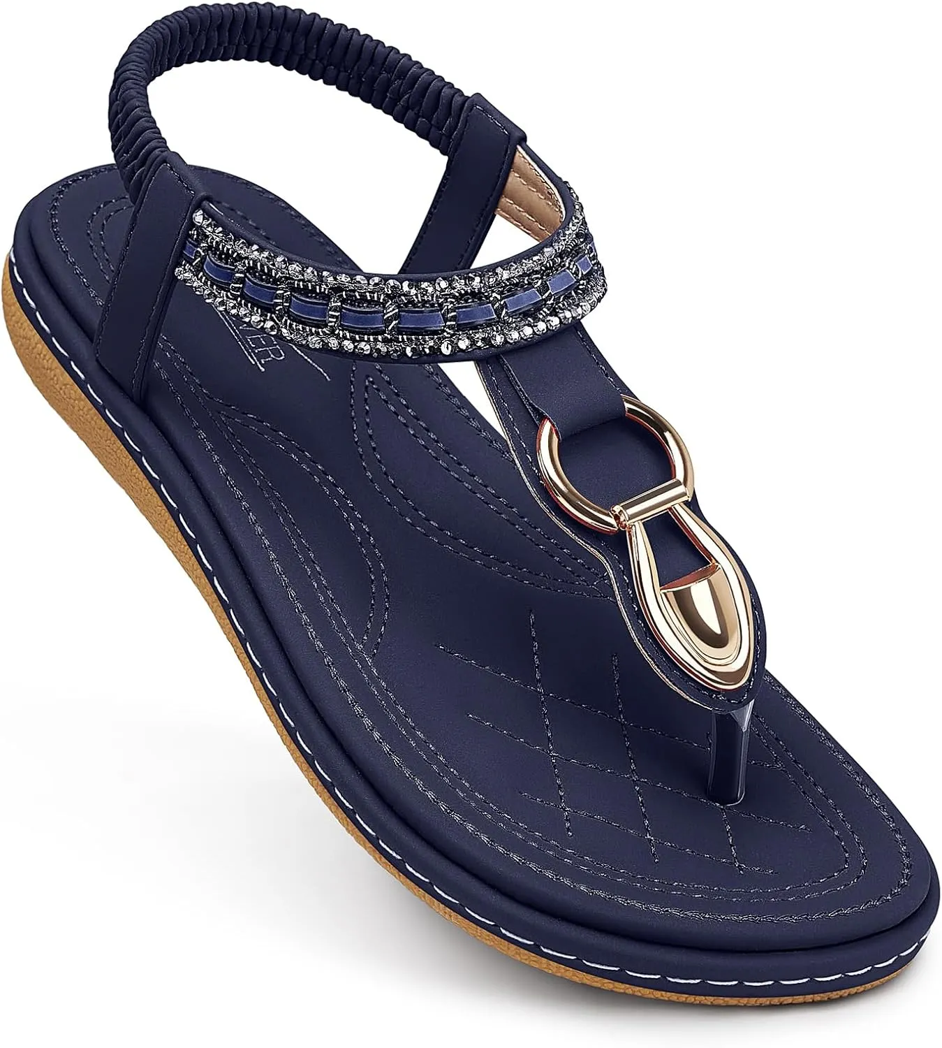 SHIBEVER Womens Sandals Dressy Summer: Women Comfortable Walking Flat Bohemian T-Strap Ladies Casual Comfy Sandals
