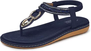 SHIBEVER Womens Sandals Dressy Summer: Women Comfortable Walking Flat Bohemian T-Strap Ladies Casual Comfy Sandals