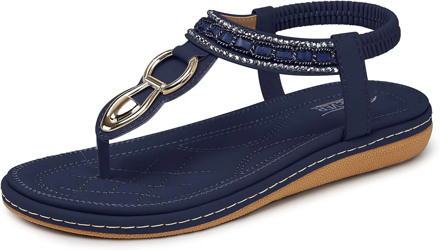 SHIBEVER Womens Sandals Dressy Summer: Women Comfortable Walking Flat Bohemian T-Strap Ladies Casual Comfy Sandals