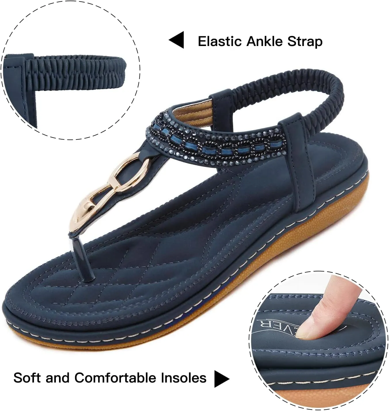 SHIBEVER Womens Sandals Dressy Summer: Women Comfortable Walking Flat Bohemian T-Strap Ladies Casual Comfy Sandals