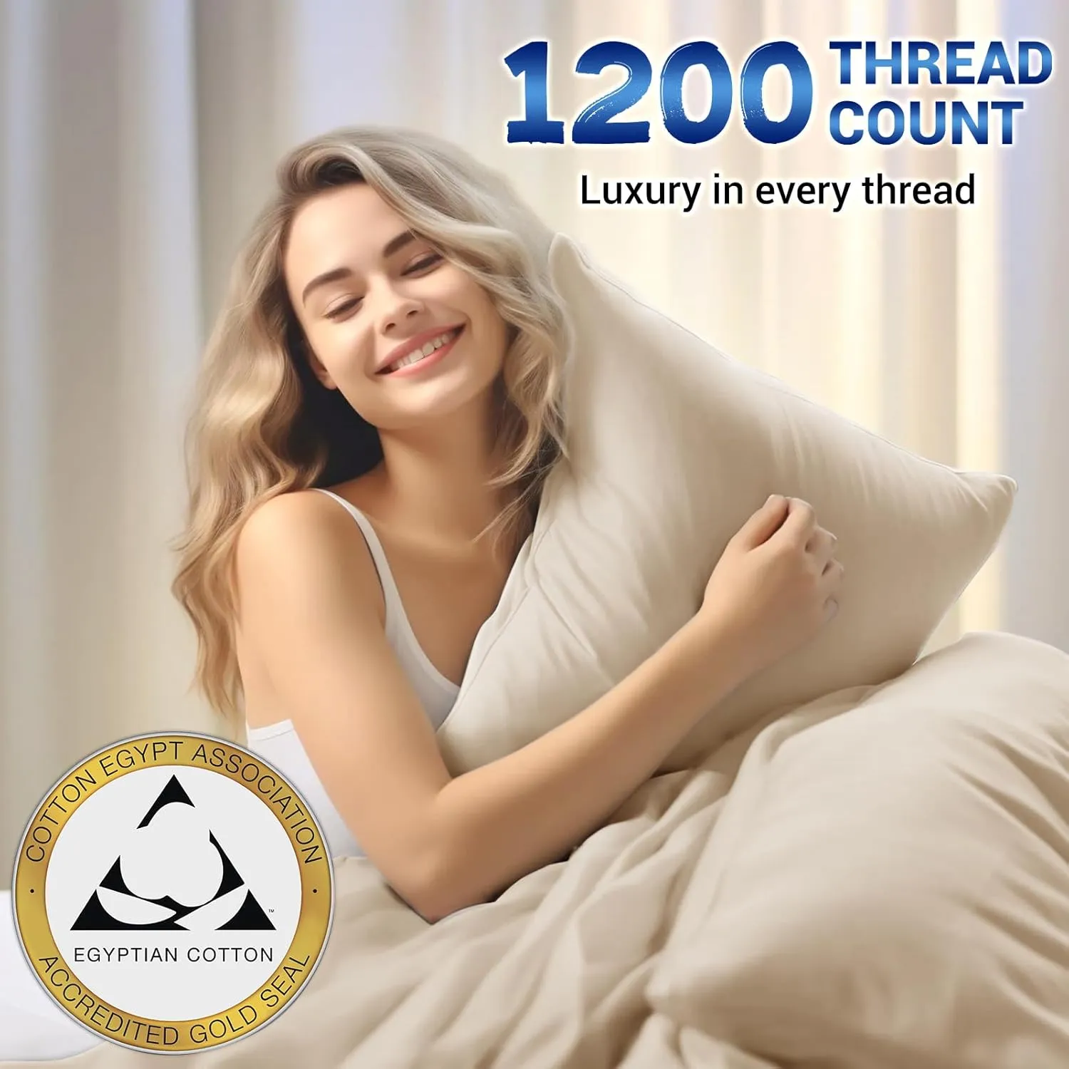 Shilucheng 1200 Thread Count Cotton Sheets Set，Luxury 100% Egyptian Cotton Bed Sheets，5-Star Hotel Quality Sheets, Breathable & Cooling, 16 Inch Deep Pocket - 4 Piece (Beige, King)