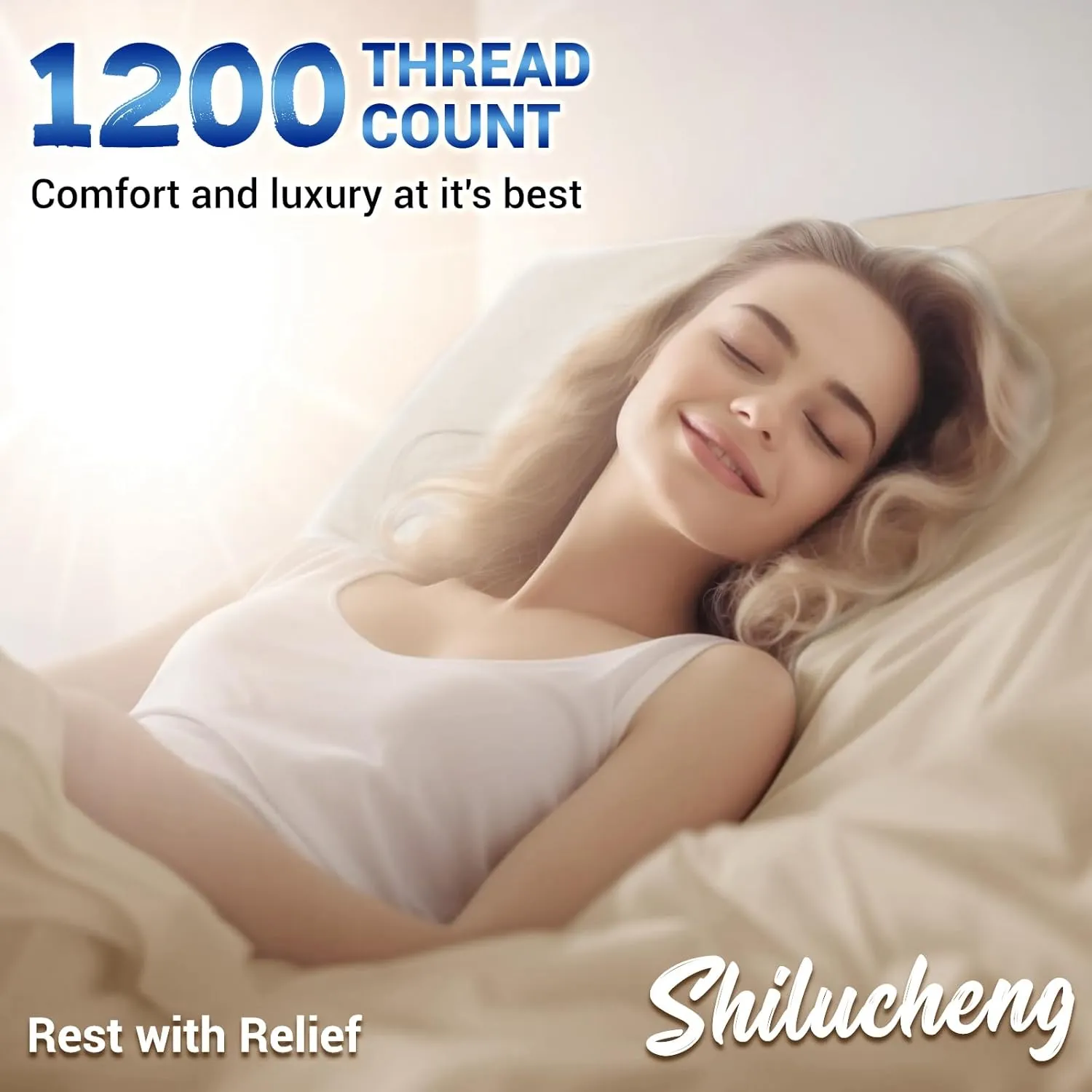 Shilucheng 1200 Thread Count Cotton Sheets Set，Luxury 100% Egyptian Cotton Bed Sheets，5-Star Hotel Quality Sheets, Breathable & Cooling, 16 Inch Deep Pocket - 4 Piece (Beige, King)