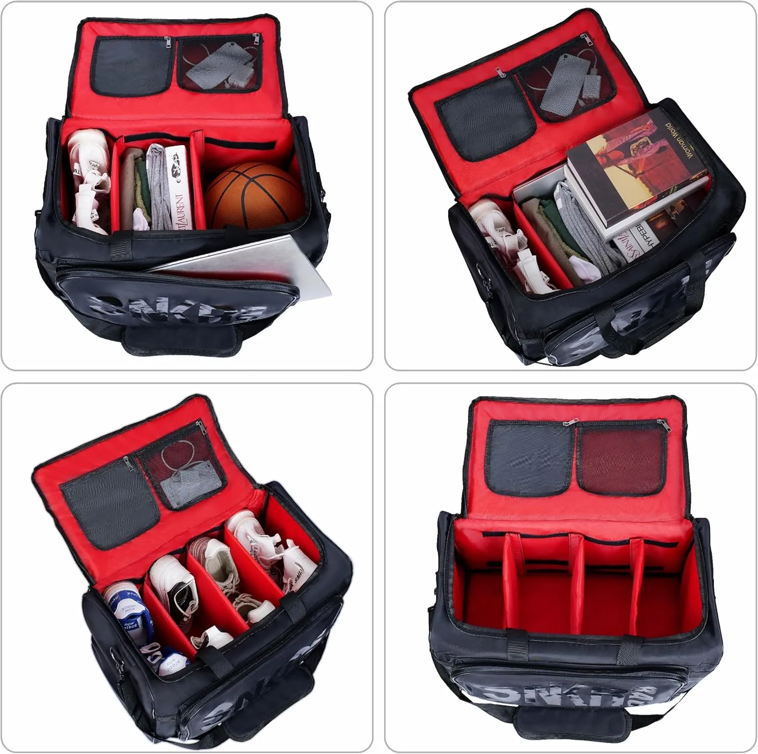 Shoe Bags for Travel Sneaker Travel Bag Shoes Duffel Bags Waterproof Gym Sports Luggage Sneakerhead Bag for Men with 3 Adjustable Dividers fit 4 Pairs Heavy Duty Travel Accessories (red)