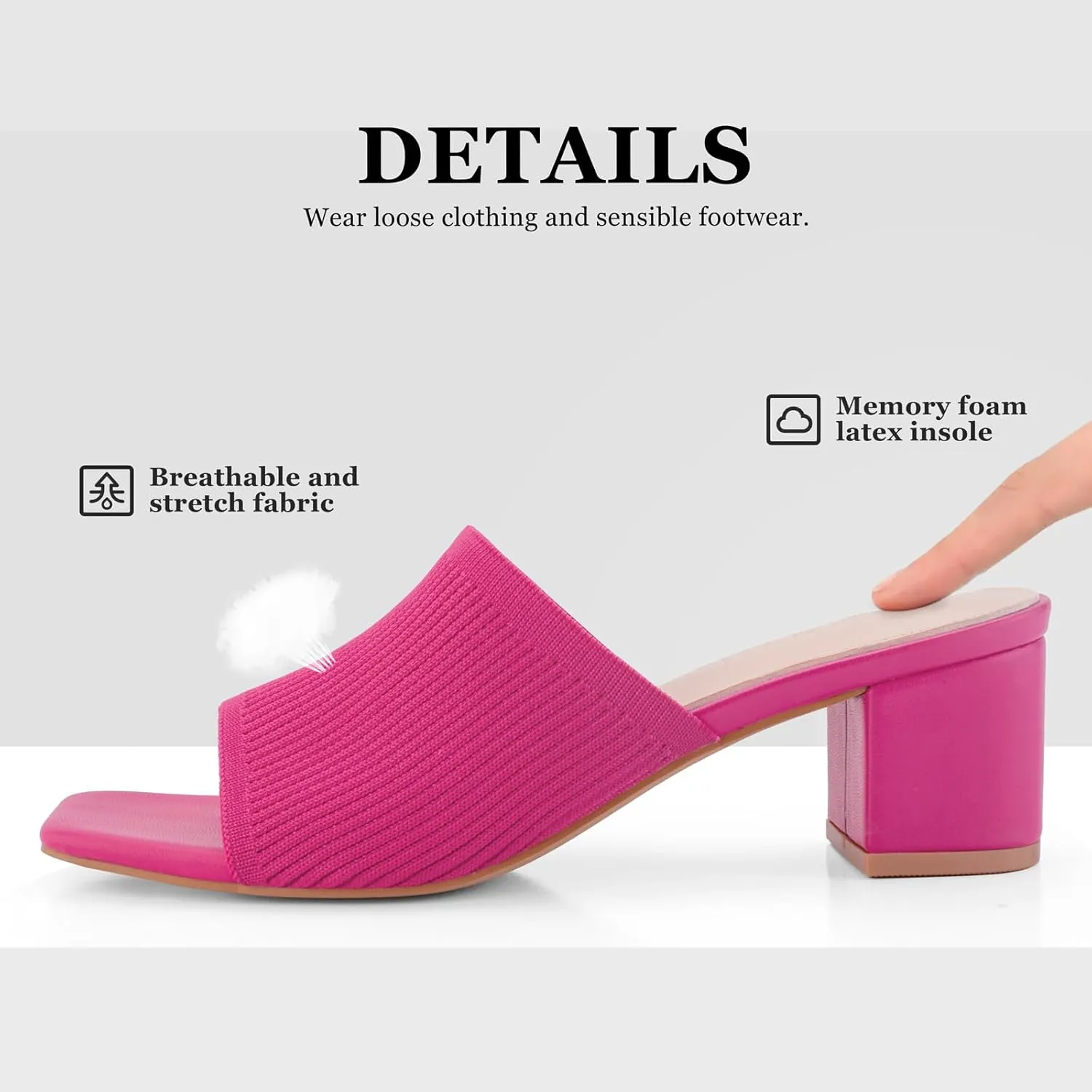 Shoe'N Tale Heeled Sandals For Women Square Open Toe Heeled Mules Chunky Block Low Heel Slip On Slides