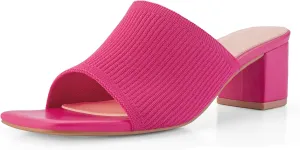 Shoe'N Tale Heeled Sandals For Women Square Open Toe Heeled Mules Chunky Block Low Heel Slip On Slides