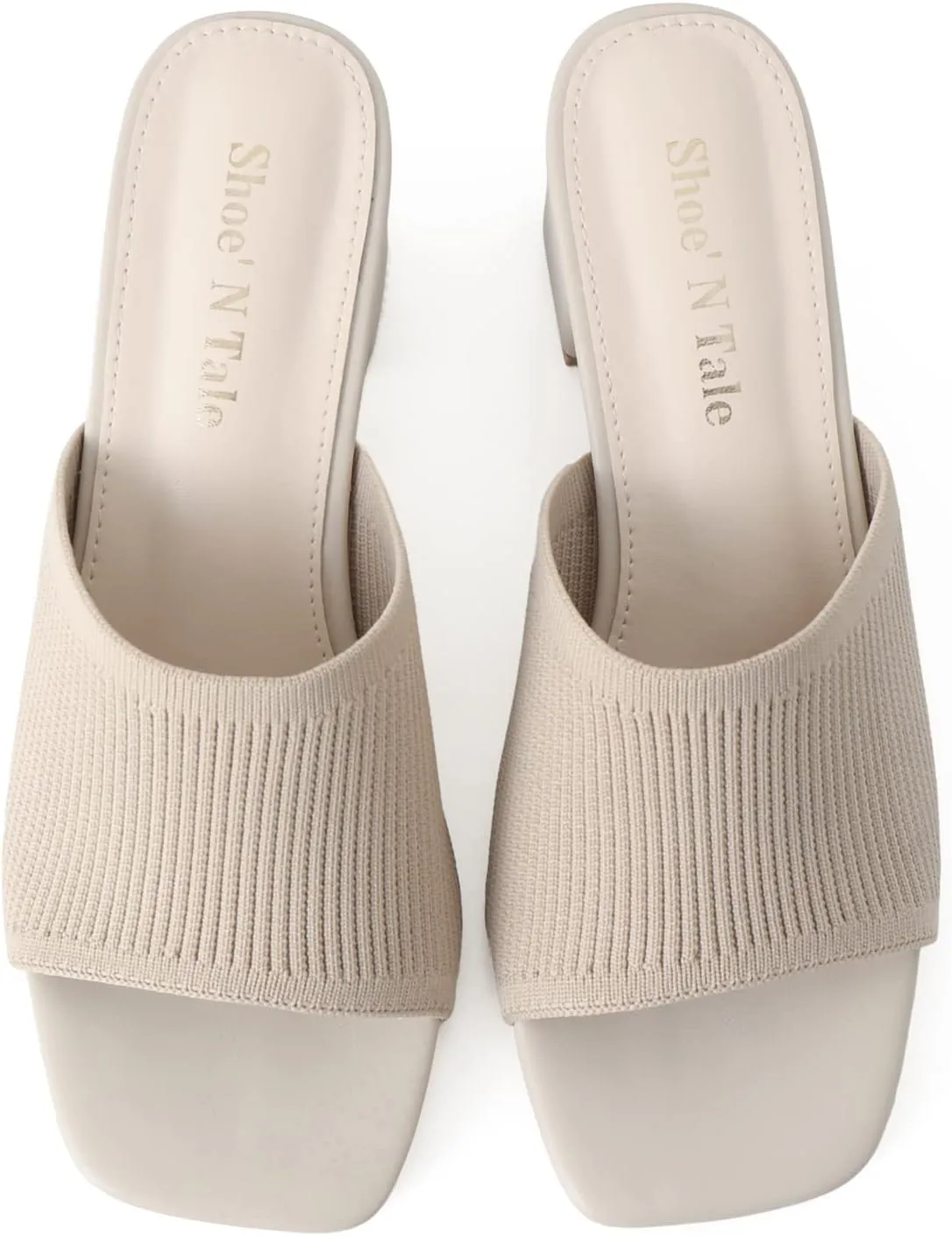 Shoe'N Tale Heeled Sandals For Women Square Open Toe Heeled Mules Chunky Block Low Heel Slip On Slides