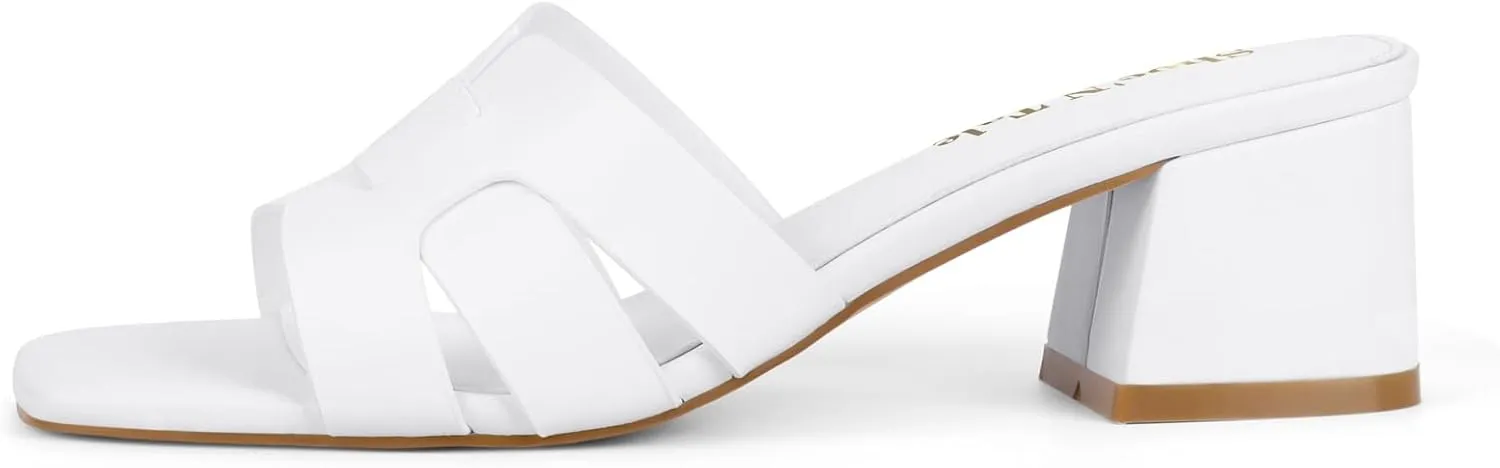 Shoe'N Tale Low Heels for Women Square Open Toe Mules Chunky Block Comfortable Slip On Dressy Sandals