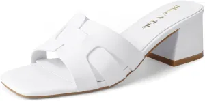 Shoe'N Tale Low Heels for Women Square Open Toe Mules Chunky Block Comfortable Slip On Dressy Sandals